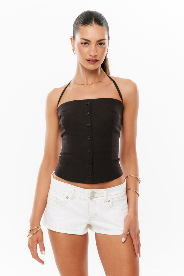 Maddy Linen Halter Top, BRONX BROWN