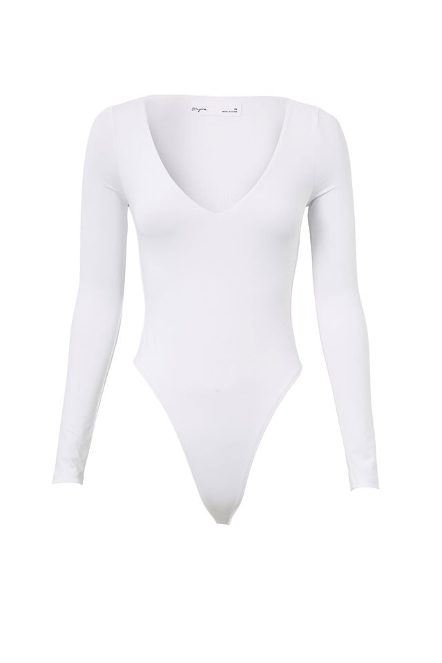 Light Luxe V Neck Bodysuit, WHITE