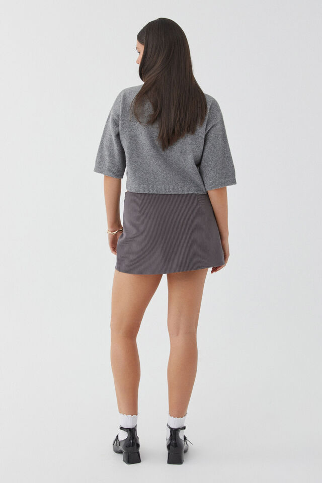 Carli Wrap Tailored Mini Skirt, CHROME GREY PINSTRIPE