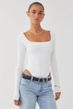 Luxe Square Neck Long Sleeve Bodysuit, WHITE - alternate image 5