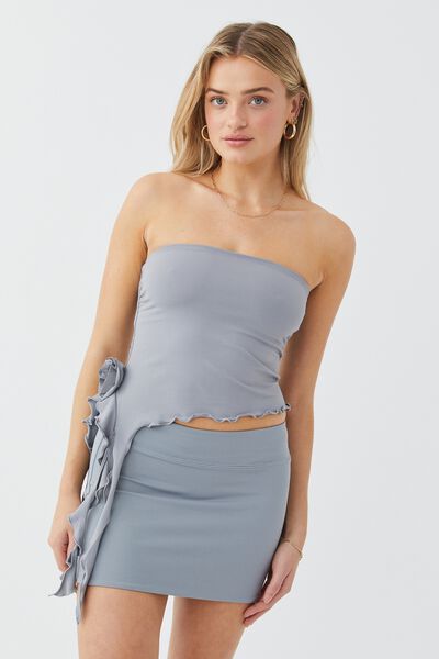 Luxe Strapless Frill Top, FOSSIL GREY