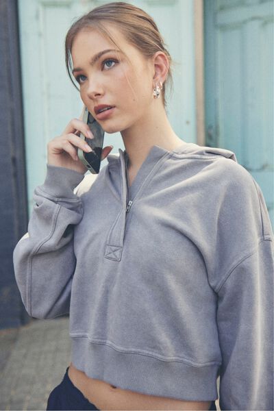 Polly Cropped Hoodie, WASHED CEMENT GREY