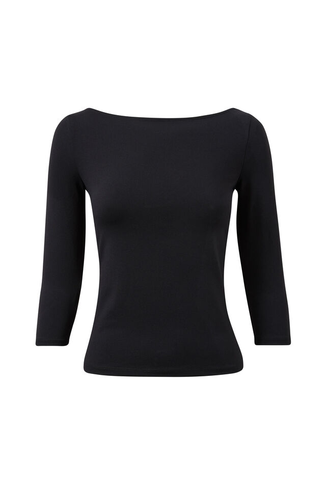 Sleek Ziggy 3/4 Sleeve Top, BLACK