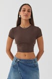 Luxe Cropped Short Sleeve Top, ESPRESSO BROWN - alternate image 1