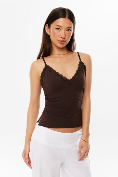 Sleek Margot Lace Trim Tank, GLAZE BROWN