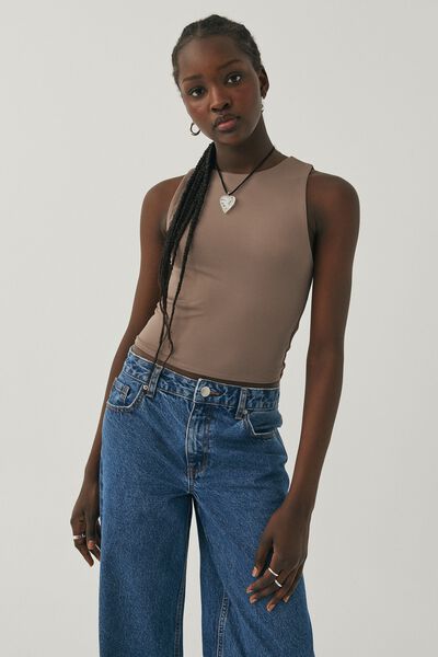 Luxe Cropped Tank, MINK BROWN