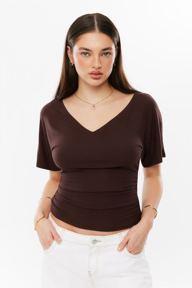 Melanie Short Sleeve Top, GLAZE BROWN