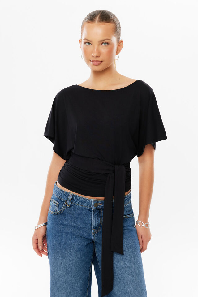 Soft Layla Tie Top, BLACK