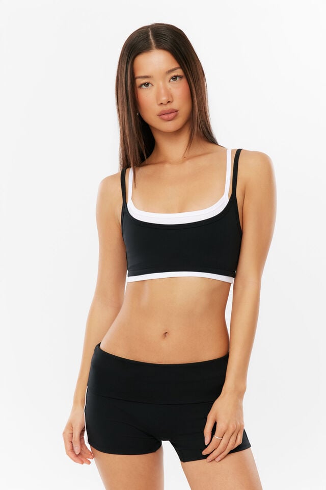 Active Double Layered Crop Top, BLACK / WHITE