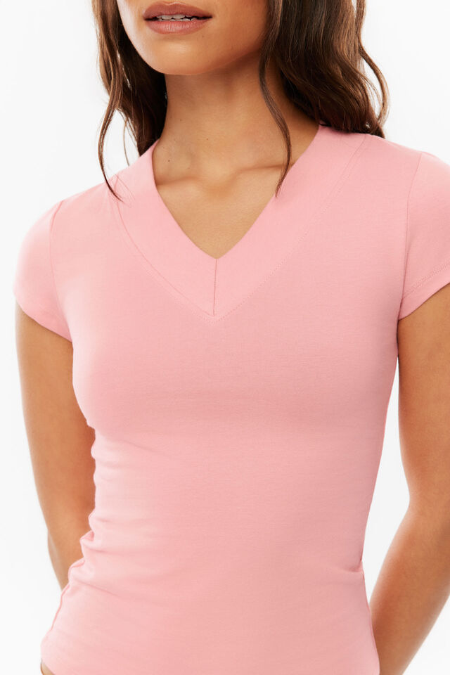 Zaria V Neck Tee, SUNSET CORAL