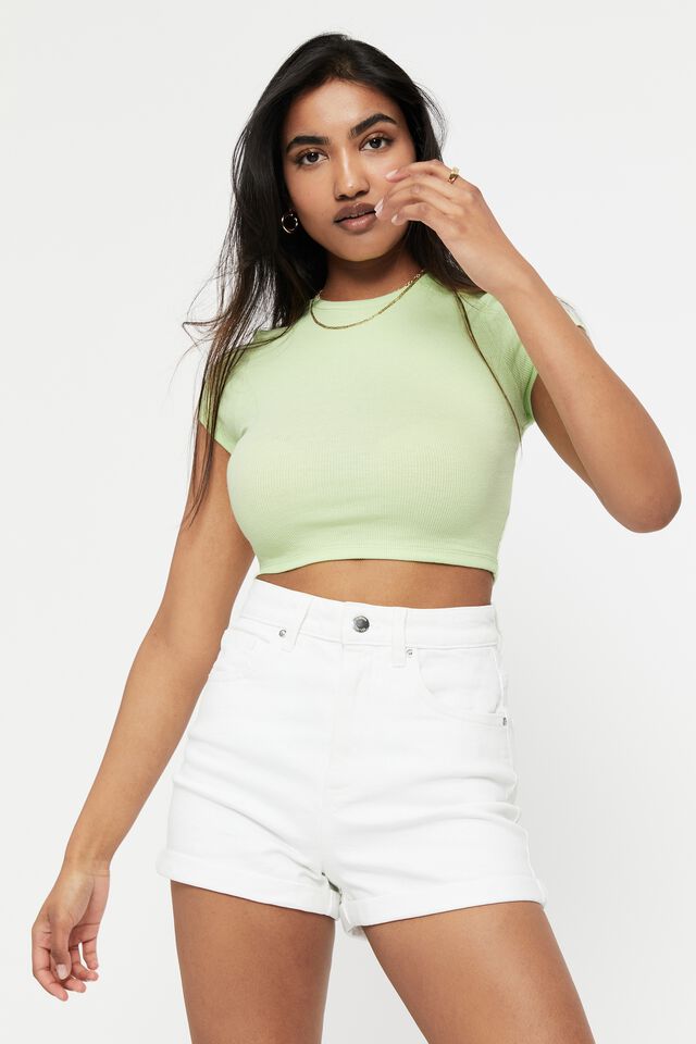 Alissa Fitted Rib Crew Top, SOFT LIME