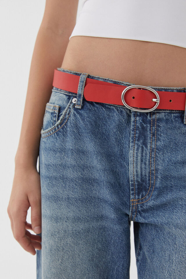 Classic Squoval Belt, RED/SILVER