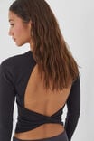 Backless Long Sleeve Top, BLACK - alternate image 1