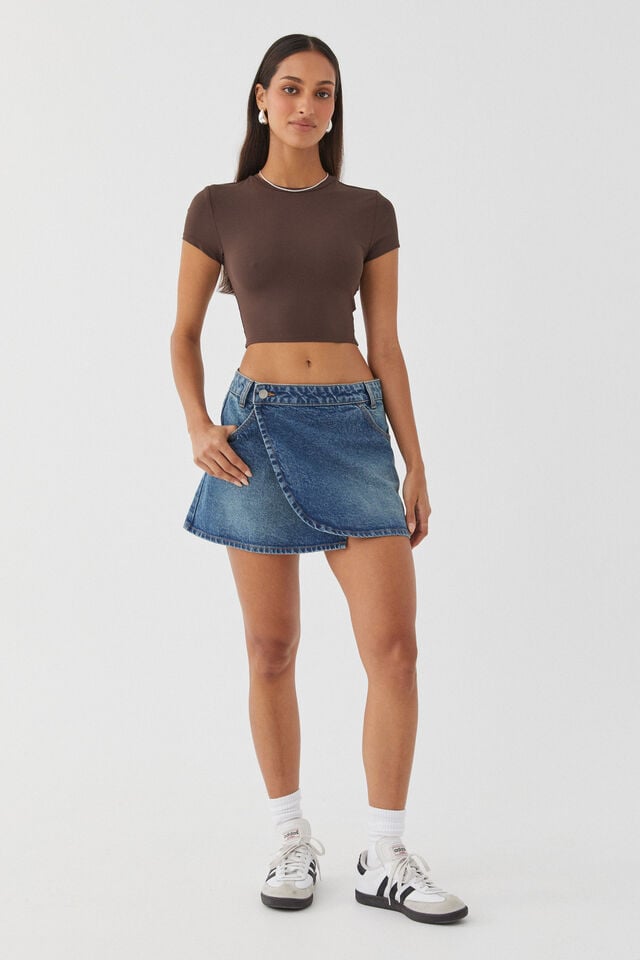 Luxe Cropped Short Sleeve Top, ESPRESSO BROWN