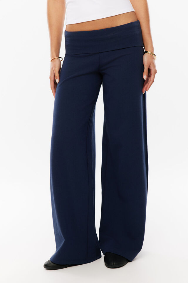 Fold Back Wide Leg Pant, NIGHT NAVY