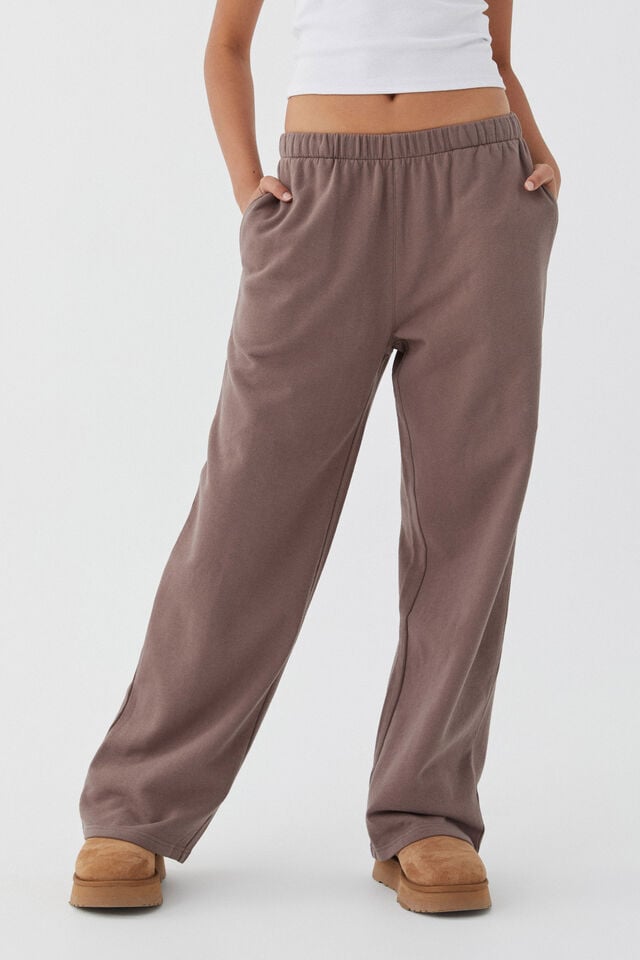 Relaxed Wide Leg Track Pant, BROWN CAROB