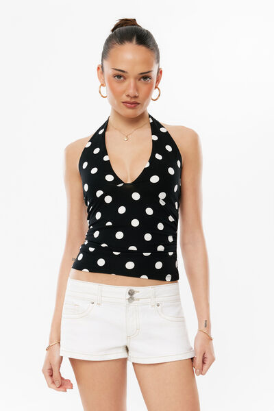 Smooth Demi Halter Top, BIANCA SPOT BLACK CREAM