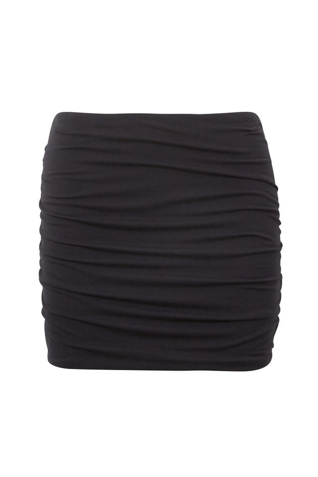 Soft Ruched Mini Skirt, BLACK
