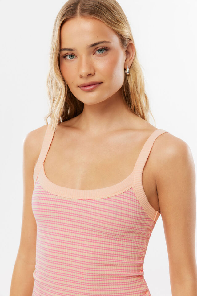 Riri Scoop Neck Tank, PEACHY HAZE/ CANDY CORE PINK STRIPE