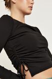 London Long Sleeve Ruched Top, BLACK