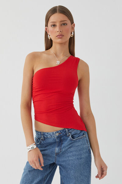 Soft Amelia One Shoulder Top, RUBY RED