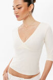 Vera V Neck 3/4 Sleeve Top, WHIPPED CREAM - example image 2