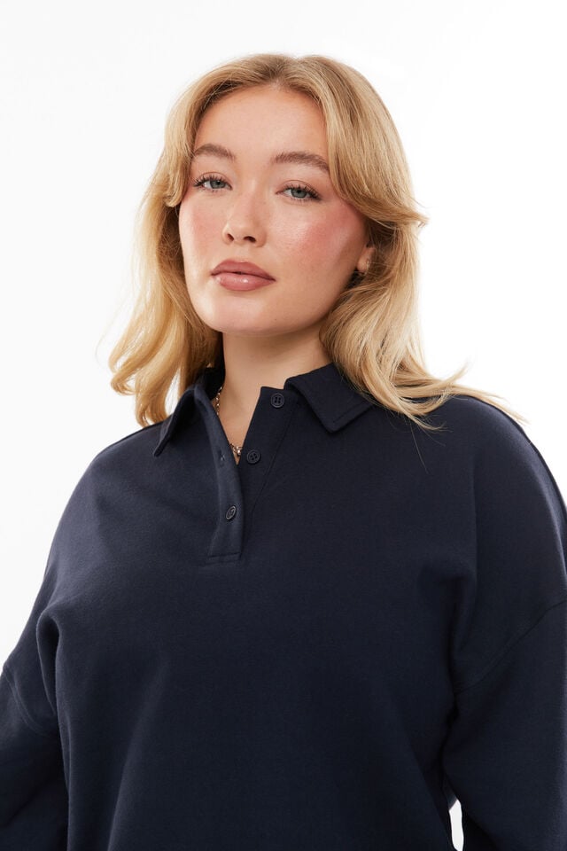 Pia Collared Polo Jumper, NAVY