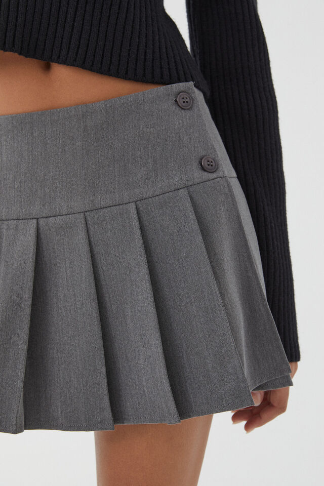 Tilly Pleated Mini Skirt, CHARCOAL MARLE