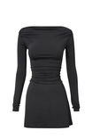 Catie Long Sleeve Ruched Mini Dress, BLACK - alternate image 6