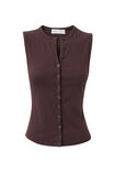 Lexy Rib Button Through Tank, DEEP CHOC - example image 6
