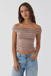 Soft Ruched Off The Shoulder Top, TOFFEE TAUPE - alternate image 1