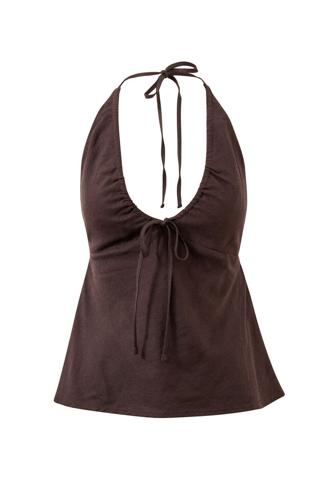 Adeline Halter Linen Top, BRONX BROWN