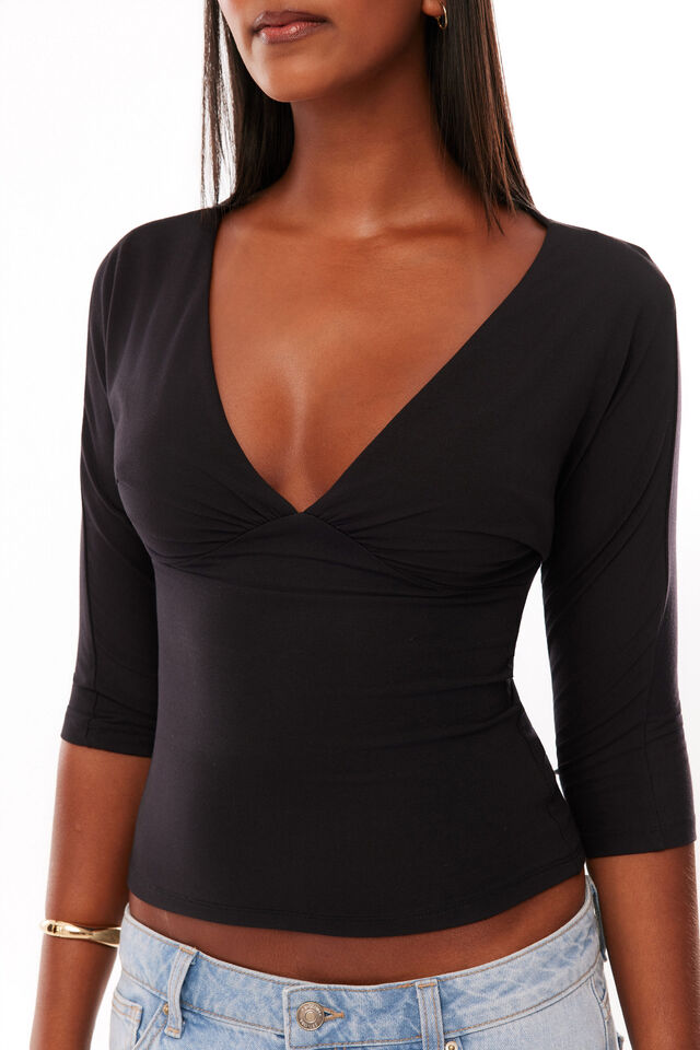 Soft Gabriel 3/4 Sleeve Top, BLACK