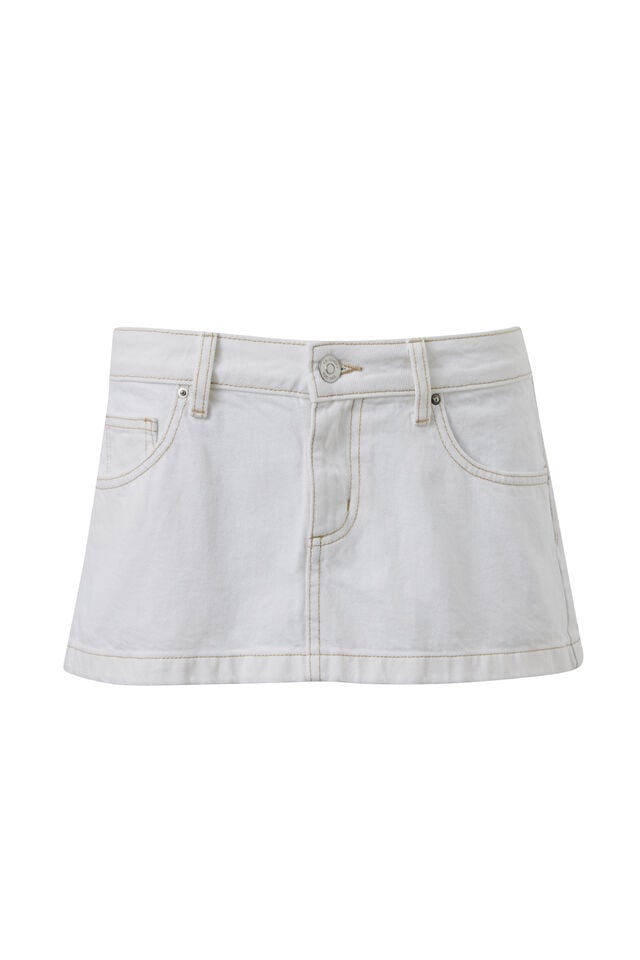 Ultra Low Micro Denim Skirt, CLEAN WHITE CONTRAST