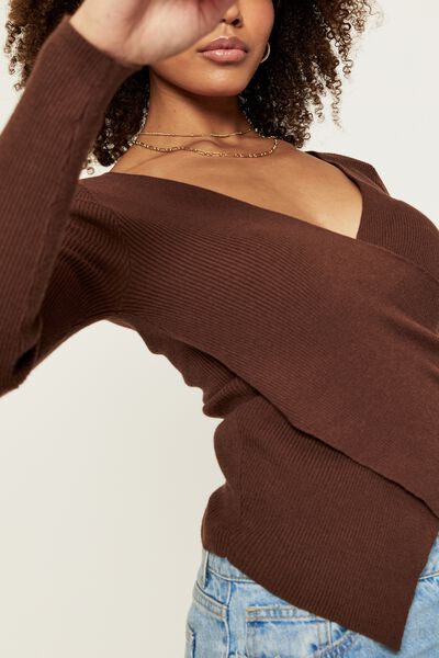 Honor Wrap Knit Top, CHOC TOP