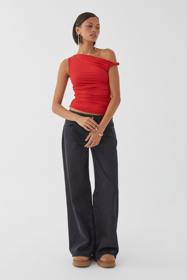 Luxe Bree Ruched Twist Top, RUBY RED