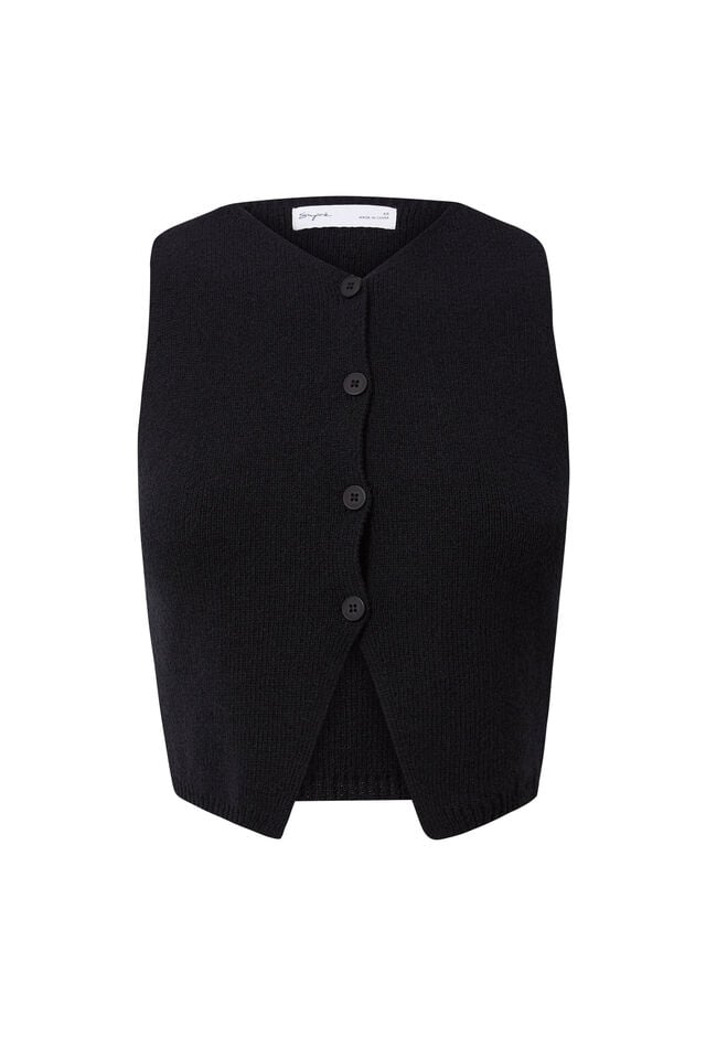 Gemma Knitted Button Through Vest, BLACK