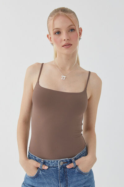 Light Luxe Strappy Bodysuit, BROWN CAROB