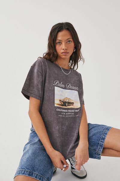 Callie Oversized Graphic T Shirt, WASHED CHROME GREY/PALM DESERT