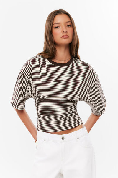 Kendall Tee, GLAZE BROWN / SOFT ECRU STRIPE