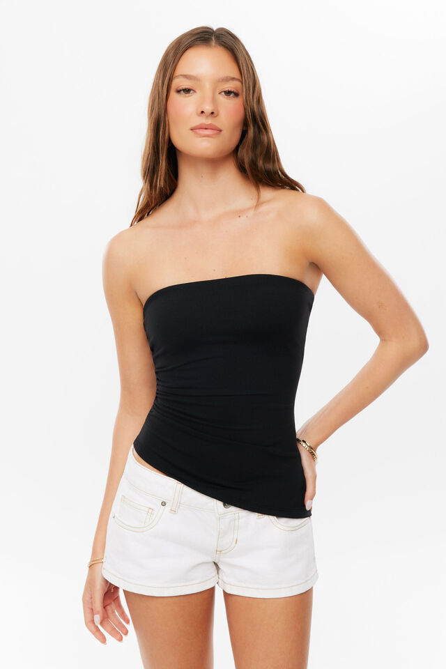 Sleek Mia Strapless Top, BLACK
