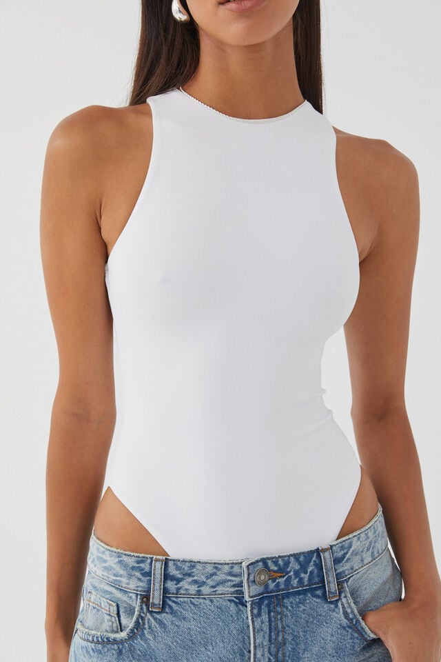 Sleeveless Bodysuit for Women, Halter Neck Tank Tops Basic Bodysuits for  Women, 2XL, White 