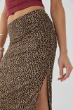 Soft Ruched Split Maxi Skirt, NINA LEOPARD BROWN - alternate image 4