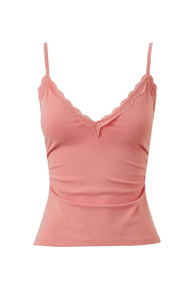 Sleek Margot Lace Trim Tank, SUNSET CORAL