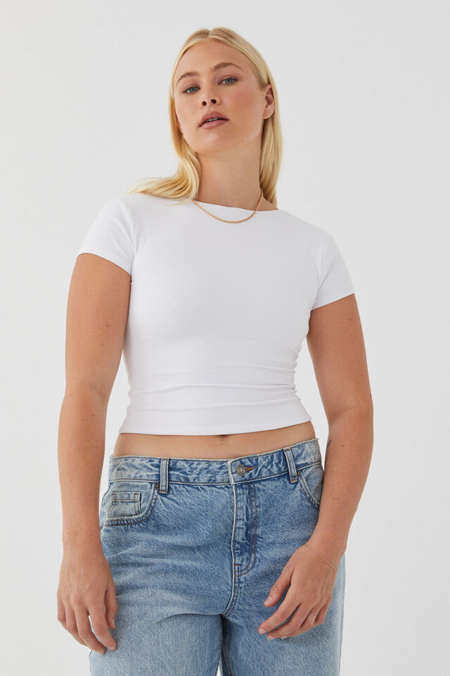 Luxe Short Sleeve Backless Tee, WHITE