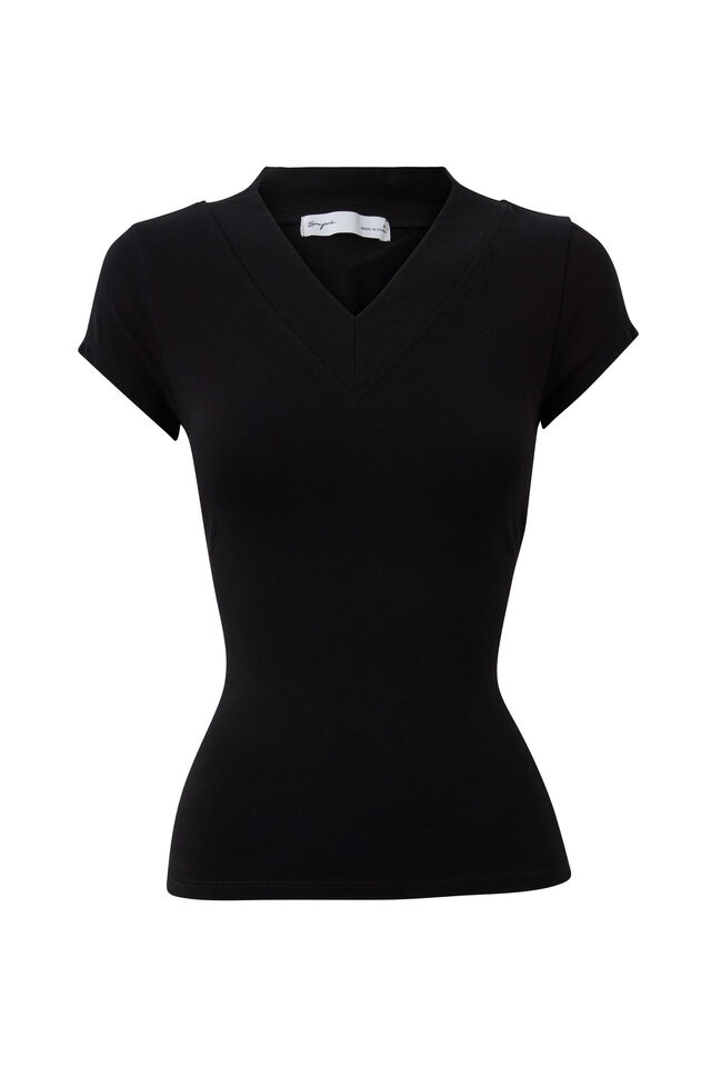 Zaria V Neck Tee, BLACK