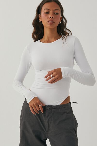 Luxe Long Sleeve Bodysuit, WHITE