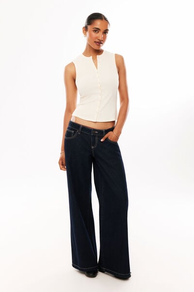 Lexy Rib Button Through Tank, SOFT ECRU