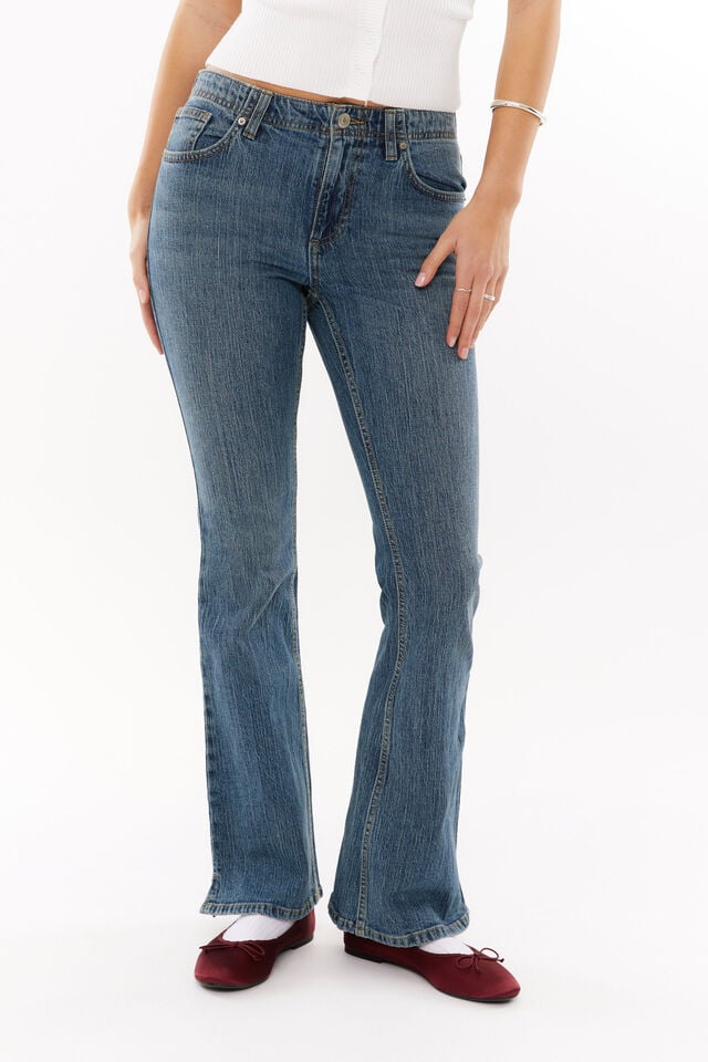 Low Rise Stretch Flare Jean, ROCKY BLUE