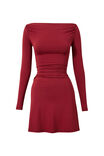 Catie Long Sleeve Ruched Mini Dress, DEEP CHERRY - alternate image 6